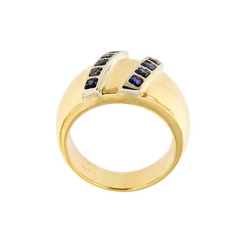 Bague Bague jonc bombée en or jaune et or blanc 18 ct avec saphirs 58 Facettes 37051