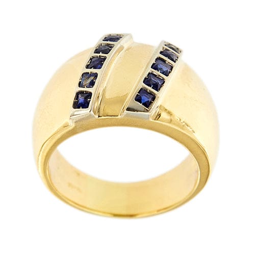 Bague Bague jonc bombée en or jaune et or blanc 18 ct avec saphirs 58 Facettes 37051
