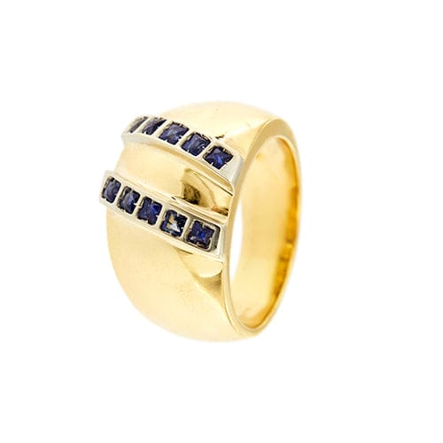 Bague Bague jonc bombée en or jaune et or blanc 18 ct avec saphirs 58 Facettes 37051