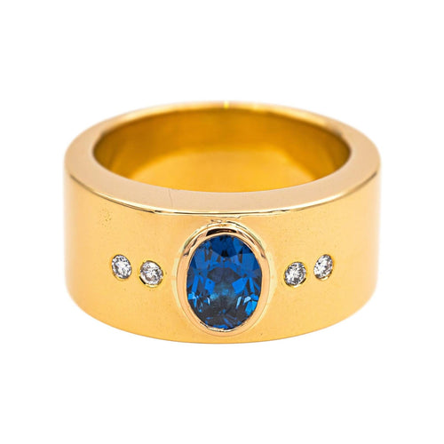 Bague 56 Bague en or jaune 18 carats avec saphir ovale et diamants 58 Facettes 3726308CN