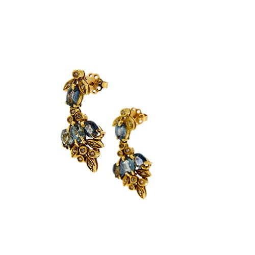 Boucles d'oreilles Boucles d’oreilles pendantes - Diamants et saphirs en or jaune 18 kt 58 Facettes 37417
