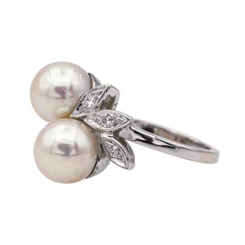Bague 48 Bague en or blanc 18 carats avec perles et diamants 58 Facettes 3746805CN