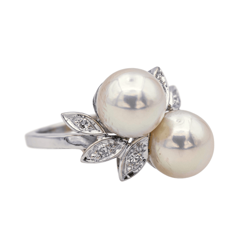 Bague 48 Bague en or blanc 18 carats avec perles et diamants 58 Facettes 3746805CN