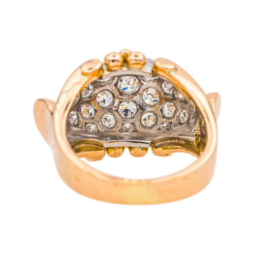 Bague 59 Bague rétro en or rose 18 carats et platine pavée de diamants 58 Facettes 3779437CN