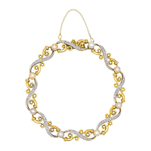 Bracelet Bracelet en or jaune et or blanc 18 carats avec diamants et perles fines 58 Facettes 3785178CN