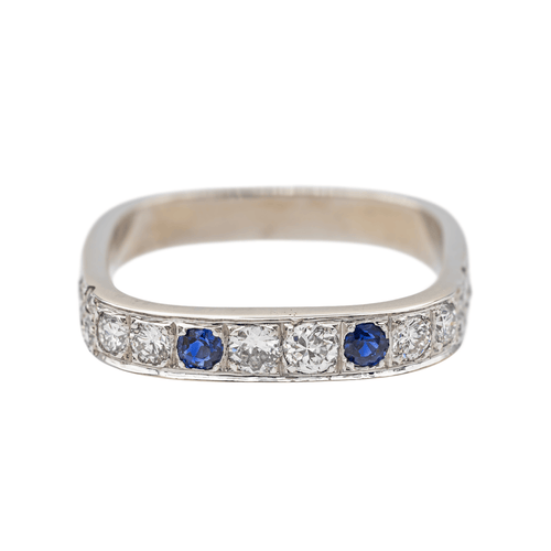 Bague 57 Bague carrée en or blanc 18 carats avec diamants et saphirs 58 Facettes 3789785CN