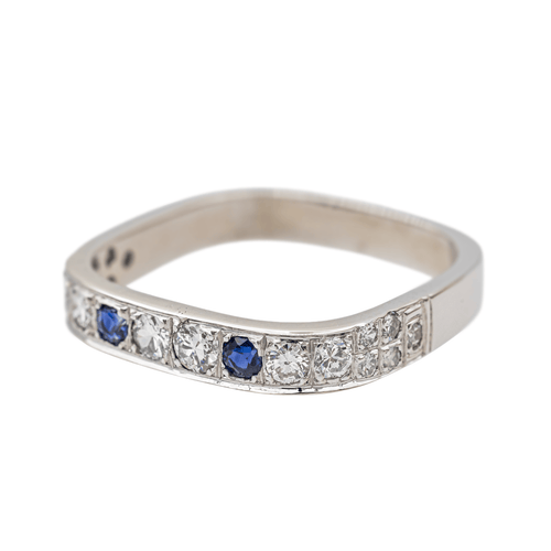 Bague 57 Bague carrée en or blanc 18 carats avec diamants et saphirs 58 Facettes 3789785CN