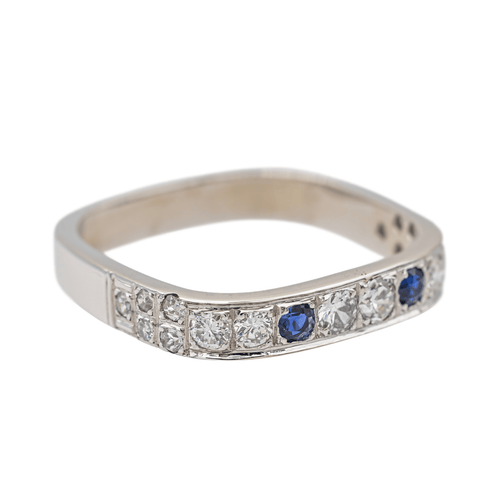 Bague 57 Bague carrée en or blanc 18 carats avec diamants et saphirs 58 Facettes 3789785CN