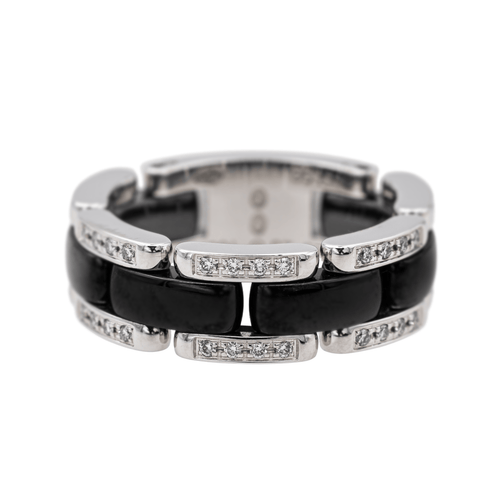 Bague 56 Chanel Ultra - Bague petit modèle en or blanc et céramique, diamants 58 Facettes 3798298RV