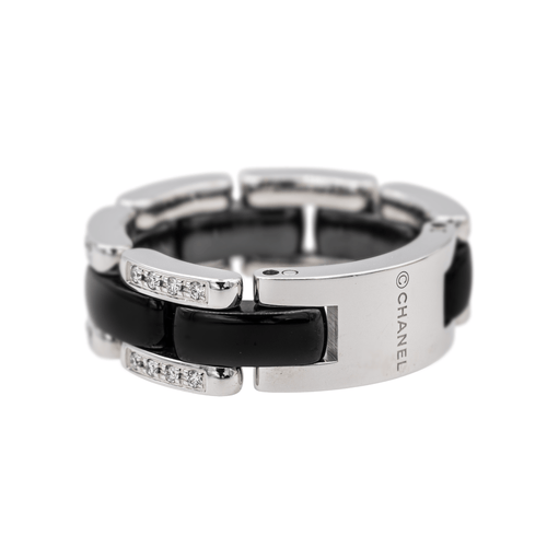 Bague 56 Chanel Ultra - Bague petit modèle en or blanc et céramique, diamants 58 Facettes 3798298RV