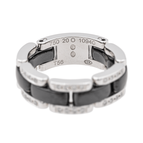 Bague 56 Chanel Ultra - Bague petit modèle en or blanc et céramique, diamants 58 Facettes 3798298RV
