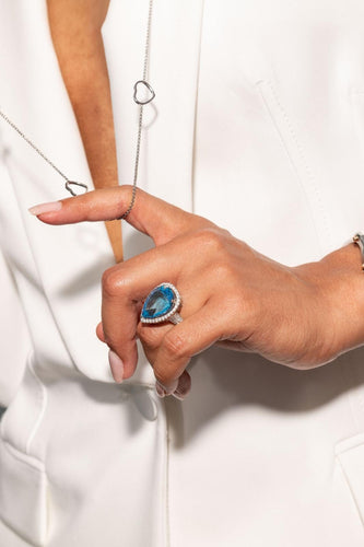 Bague 51.5 Bague cocktail en or blanc avec topaze bleue et diamants 58 Facettes 3798774CN