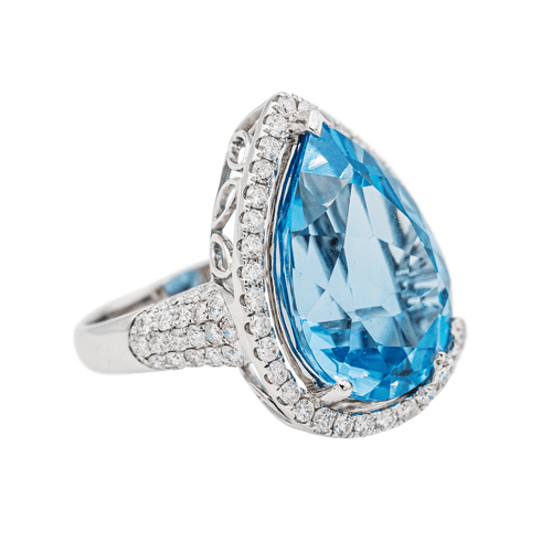 Bague 51.5 Bague cocktail en or blanc avec topaze bleue et diamants 58 Facettes 3798774CN