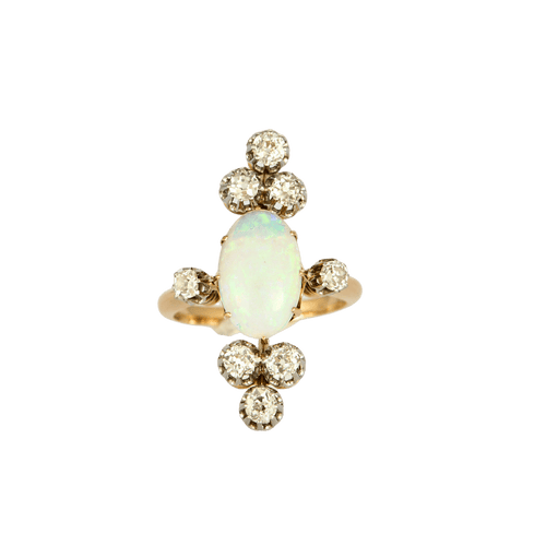 Bague 55 Bague ancienne en or jaune 18k et opale, diamants 58 Facettes BO/240035