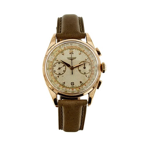 Montre Longines - Montre chronographe vintage en or rose 18 ct 58 Facettes 38045