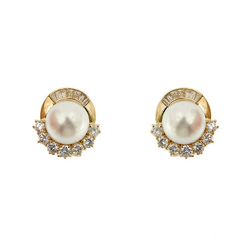 Boucles d'oreilles Boucles d’oreilles à puce - Perles d’eau salée et diamants en or jaune 18 kt 58 Facettes 38271