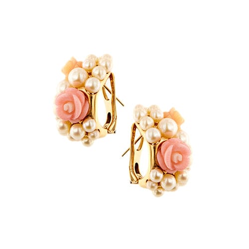 Boucles d'oreilles MIMI - Boucles d’oreilles loup en or rose 18 ct perles et corail 58 Facettes 38665