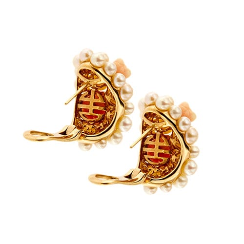 Boucles d'oreilles MIMI - Boucles d’oreilles loup en or rose 18 ct perles et corail 58 Facettes 38665