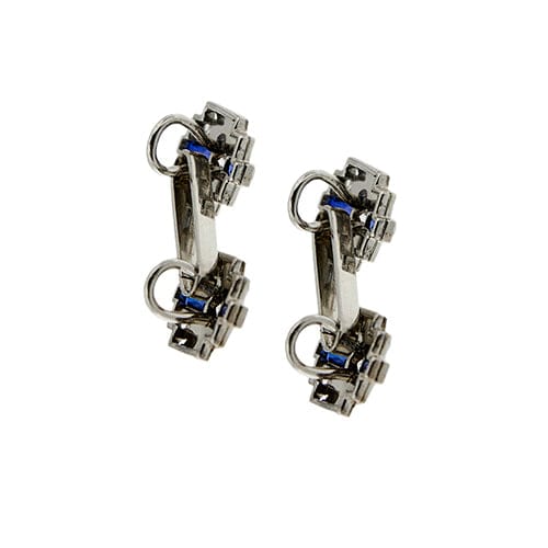 Boutons de manchette Gemelli Art déco en or blanc 18 ct avec saphirs et diamants 58 Facettes 39260