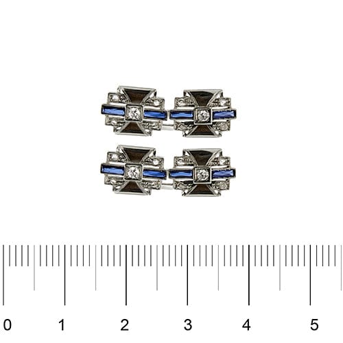 Boutons de manchette Gemelli Art déco en or blanc 18 ct avec saphirs et diamants 58 Facettes 39260
