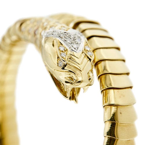 Bracelet Bracelet serpent rigide contrarié en or jaune 18 kt et diamants 58 Facettes 39752