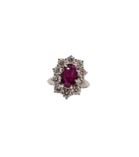 Bague 51 Bague or blanc sertie d’un rubis et diamants 58 Facettes