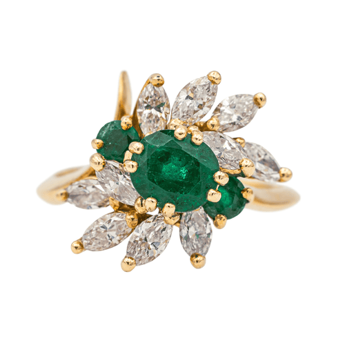 Bague 54.5 Bague en or jaune 18 carats avec émeraudes et diamants 58 Facettes 4002850CN