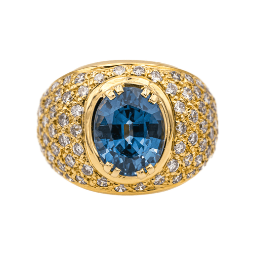 Bague 49.5 Bague en or jaune 18 carats avec saphir ovale et diamants 58 Facettes 4002856CN