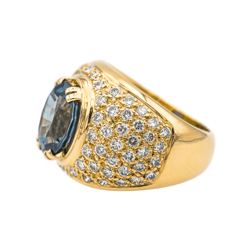 Bague 49.5 Bague en or jaune 18 carats avec saphir ovale et diamants 58 Facettes 4002856CN