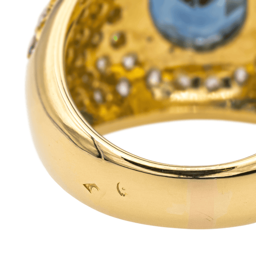 Bague 49.5 Bague en or jaune 18 carats avec saphir ovale et diamants 58 Facettes 4002856CN
