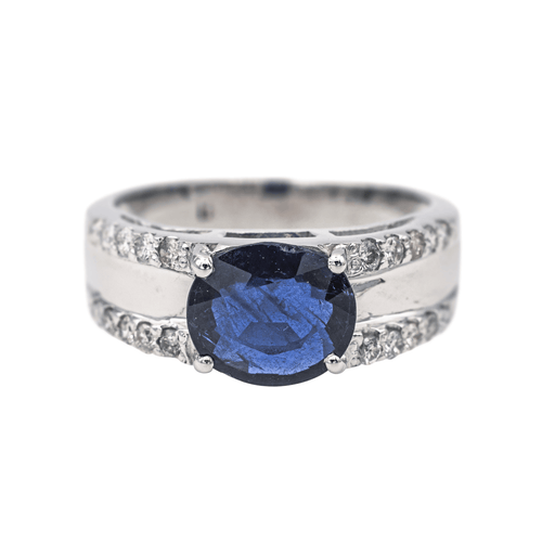 Bague 50 Bague en or blanc 18 carats saphir ovale et diamants 58 Facettes 4049091CN
