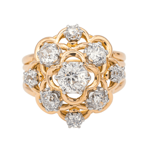 Bague 53.5 Bague en or rose 18 carats sertie de diamants taille ancienne 58 Facettes 4061323CN