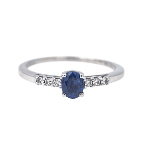 Bague 54 Bague en or blanc 18 carats avec saphir ovale et diamants 58 Facettes 4064649CN