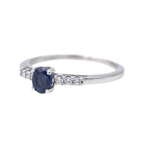 Bague 54 Bague en or blanc 18 carats avec saphir ovale et diamants 58 Facettes 4064649CN