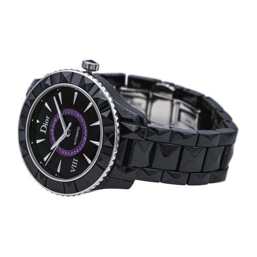 Montre Dior VIII - Montre en céramique noire sertie d’améthystes 58 Facettes 4106498RV