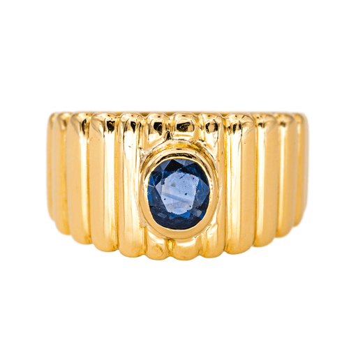 Bague 52 Bague bandeau en or jaune 18K sertie d’un saphir ovale 58 Facettes 4145038CN