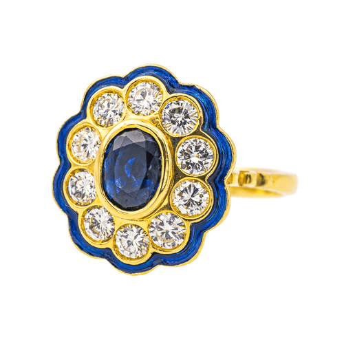 Bague 53 Bague Pompadour en or jaune avec saphir ovale et diamants 58 Facettes 4145049CN