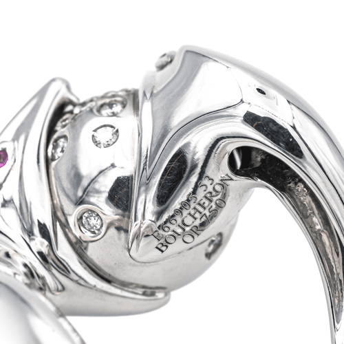 Bague 53 Boucheron Trouble - Bague cocktail en or blanc avec diamants et rubis 58 Facettes 4146849RV