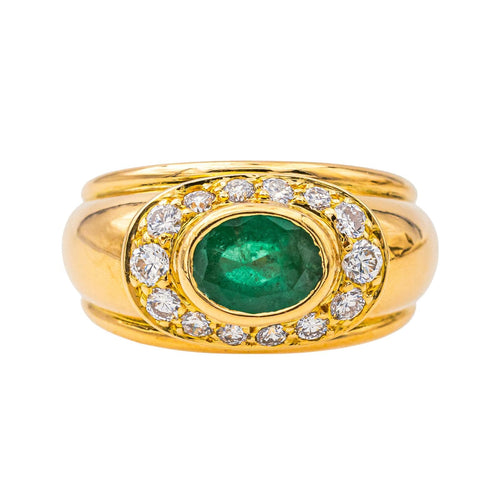 Bague 52 Bague jonc en or jaune avec émeraude ovale et diamants 58 Facettes 4152875CN