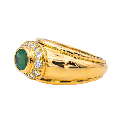 Bague 52 Bague jonc en or jaune avec émeraude ovale et diamants 58 Facettes 4152875CN
