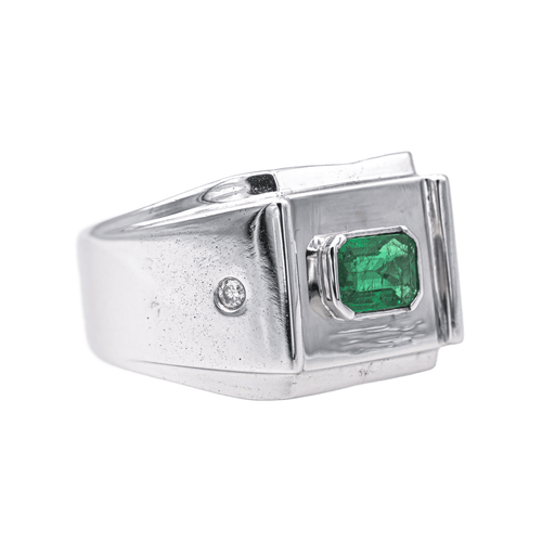Bague 65 Bague en or blanc 18 carats avec émeraude et diamants 58 Facettes 4169632RV