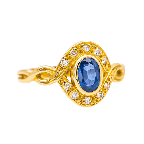 Bague 51 Bague en or jaune 18 carats avec saphir ovale et diamants 58 Facettes 4205265CN