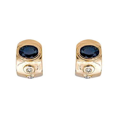 Boucles d'oreilles Boucles d’oreilles dormeuses en or jaune 18 carats saphirs et diamants 58 Facettes 4242563CN