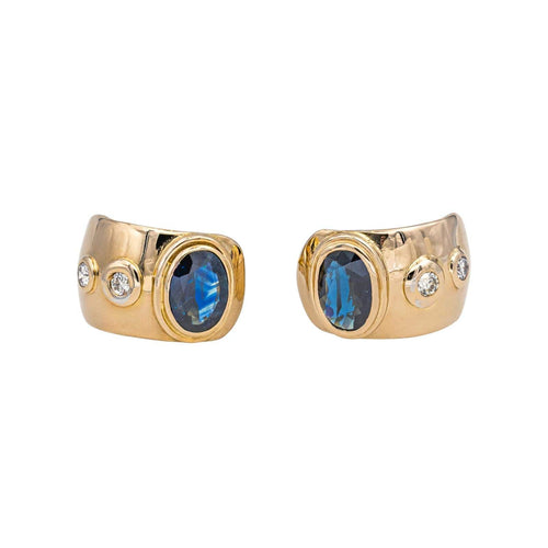 Boucles d'oreilles Boucles d’oreilles dormeuses en or jaune 18 carats saphirs et diamants 58 Facettes 4242563CN
