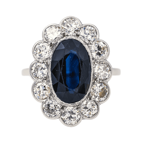 Bague 53 Bague Pompadour en platine 950 au saphir ovale et diamants 58 Facettes 4250490CN