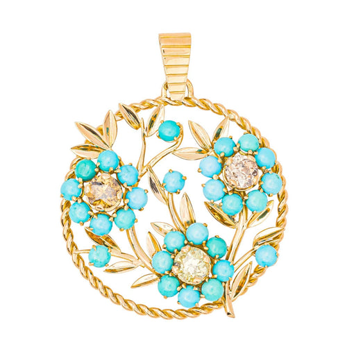 Pendentif Pendentif en or rose 18 carats avec diamants et turquoises 58 Facettes 4250491CN