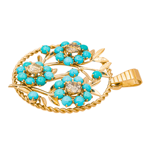 Pendentif Pendentif en or rose 18 carats avec diamants et turquoises 58 Facettes 4250491CN