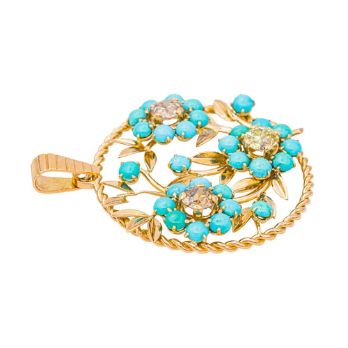 Pendentif Pendentif en or rose 18 carats avec diamants et turquoises 58 Facettes 4250491CN