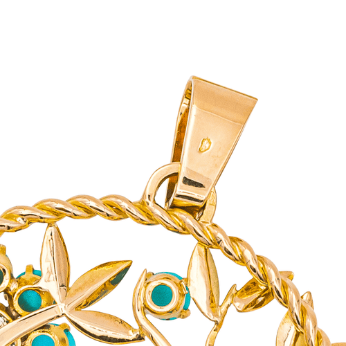 Pendentif Pendentif en or rose 18 carats avec diamants et turquoises 58 Facettes 4250491CN