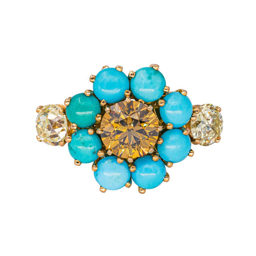 Bague 50 Bague cocktail en or rose 18K avec diamants et turquoises 58 Facettes 4250492CN